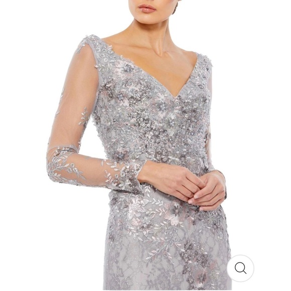 Mac Duggal EMBELLISHED V NECK ILLUSION LONG SLEEVE GOWN size 10 $698 sold out - Picture 4 of 17